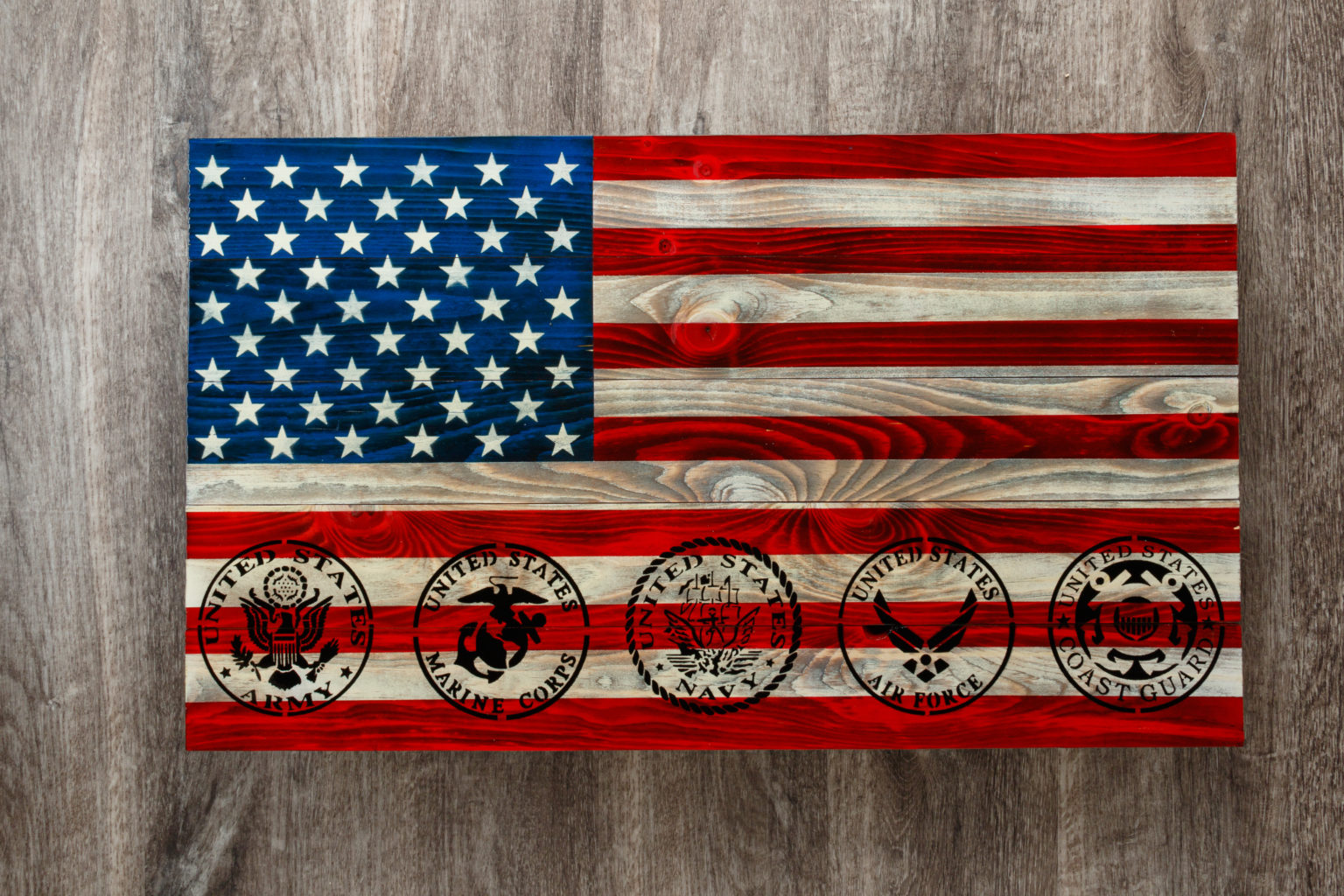 Military wooden American flag wall art