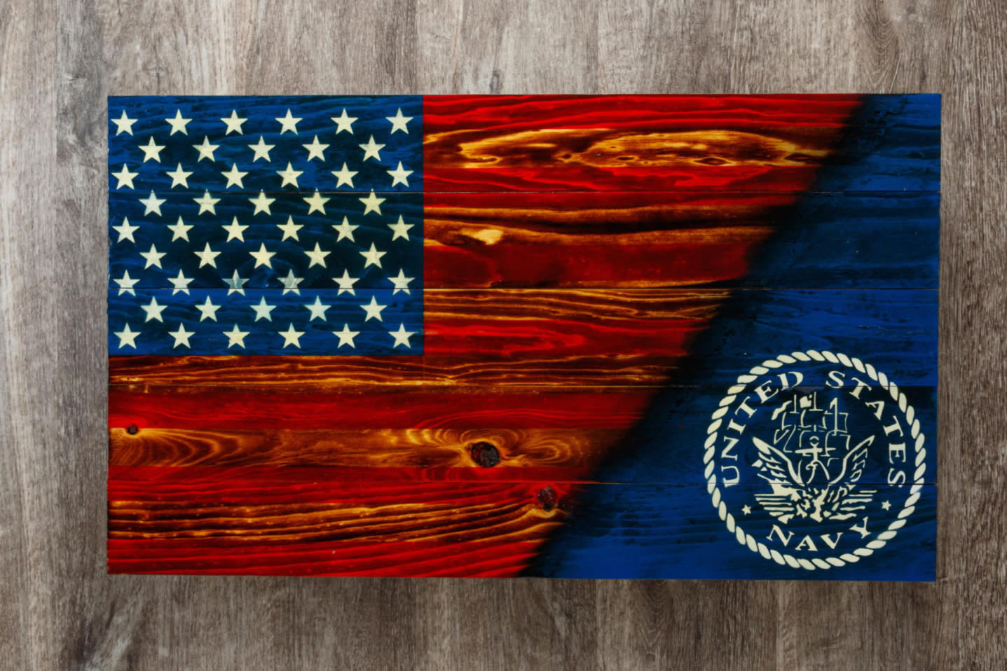 Navy Wooden flag wall art