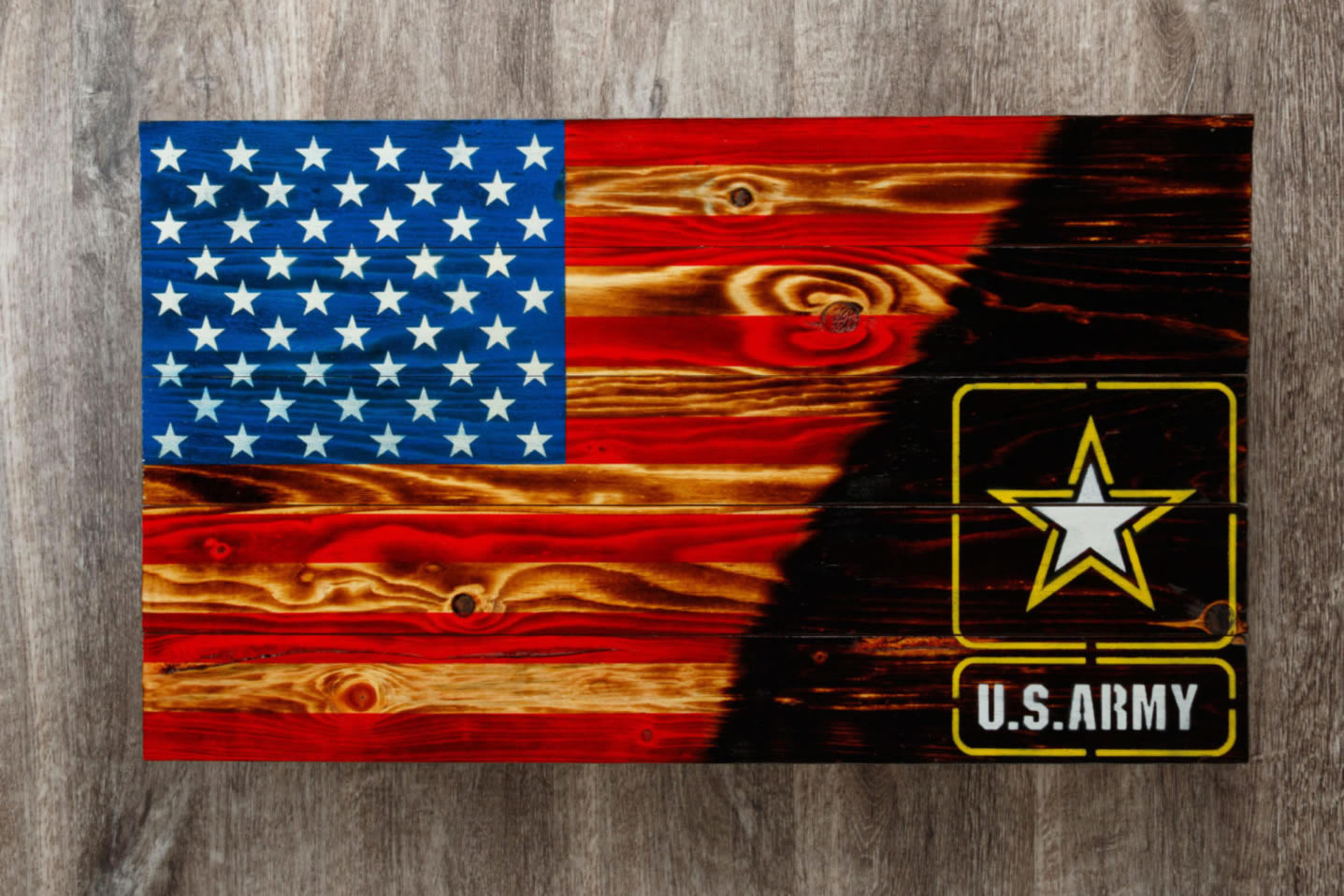 Wooden army flag torched