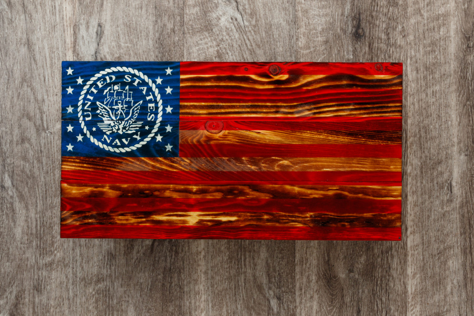 Navy wooden American flag wall art