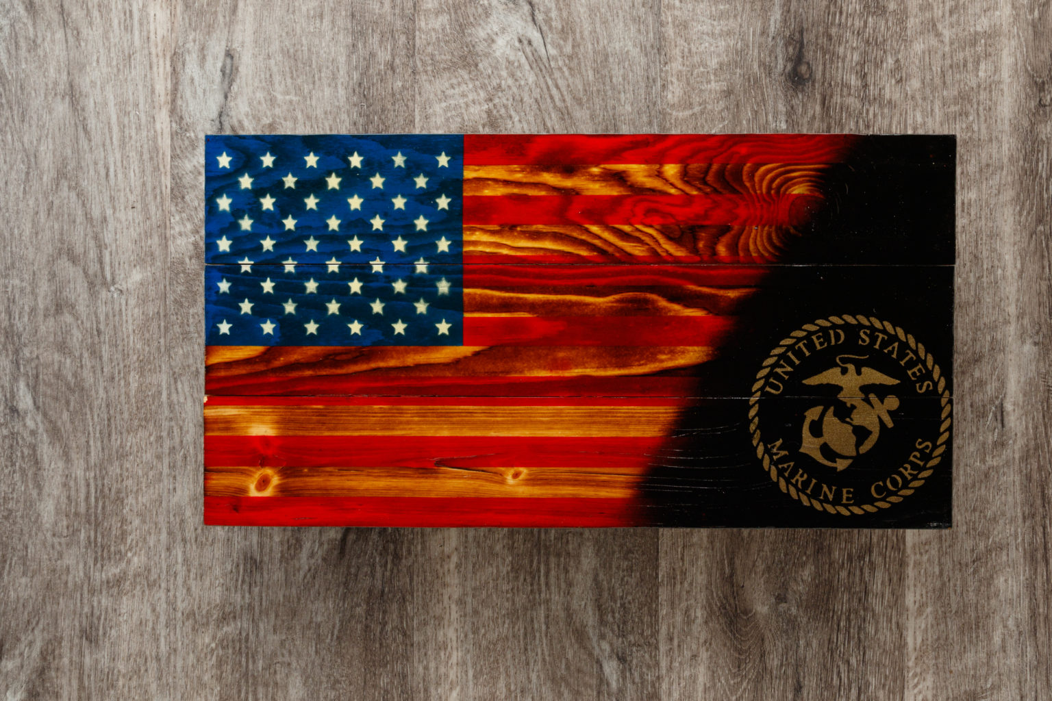 Marines wooden American flag wall art