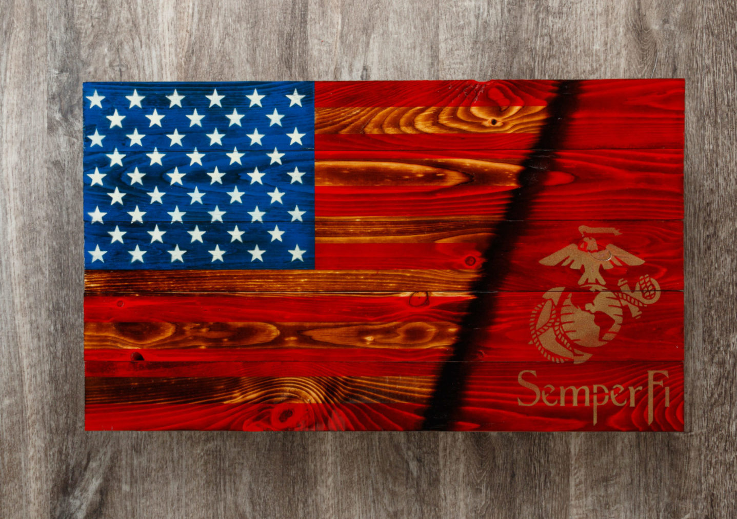 Marines wooden American flag wall art