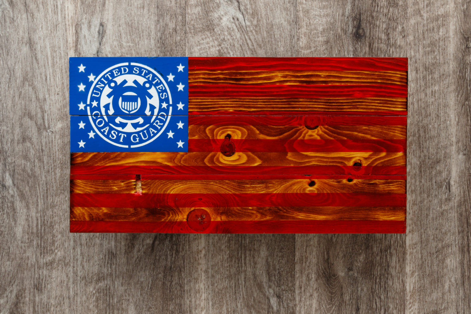 Coast Guard wooden American flag wall art