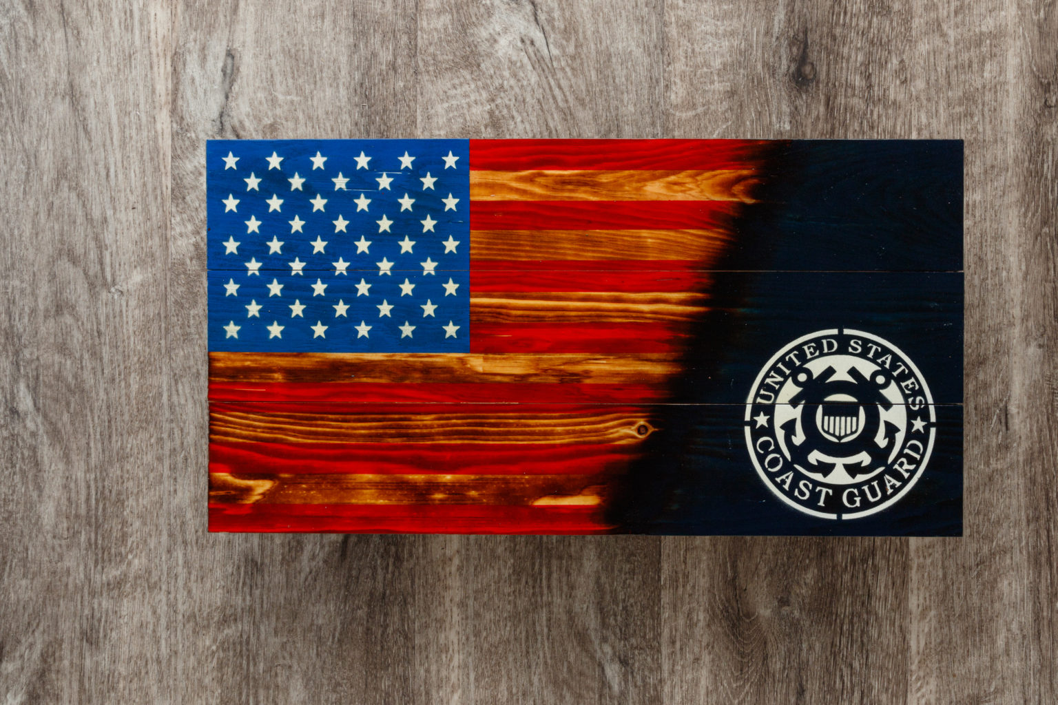 Coast Guard wooden American flag wall art