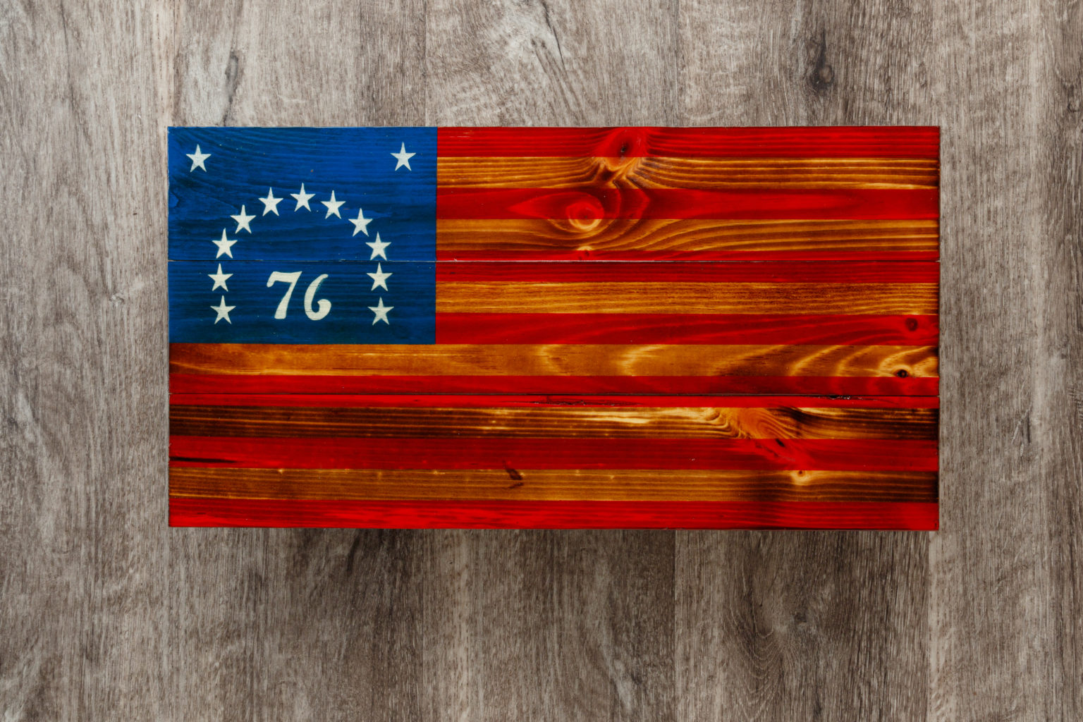 Bicentennial wooden American flag wall art