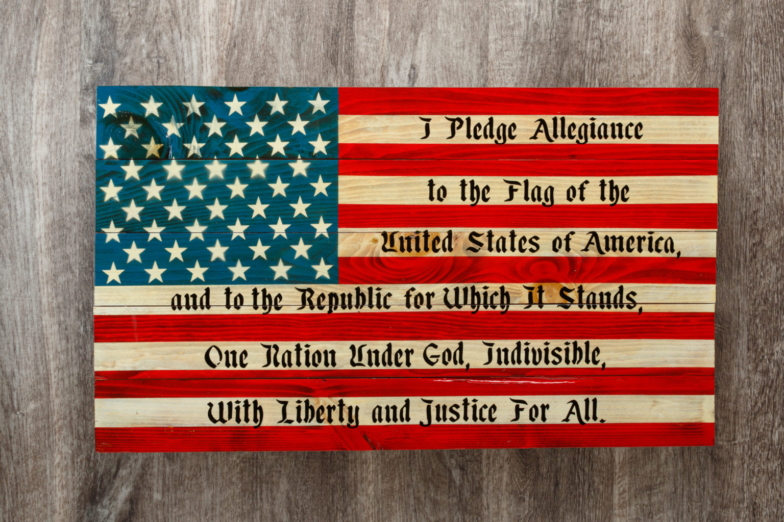 Pledge of Allegiance wooden American flag wall art