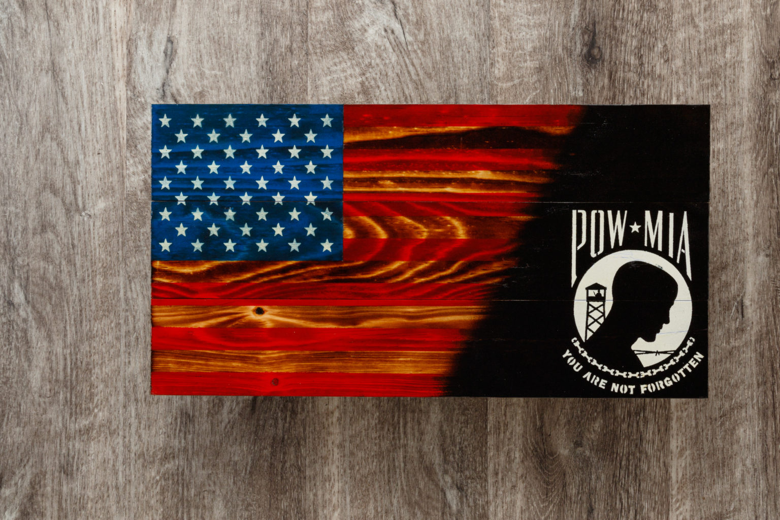 POW MIA wooden American flag wall art