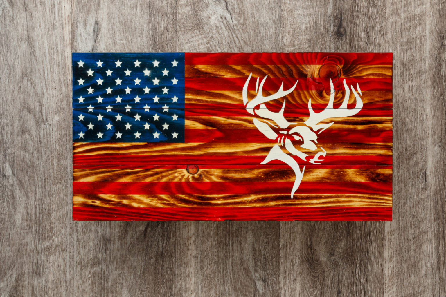 Deer wooden American flag wall art