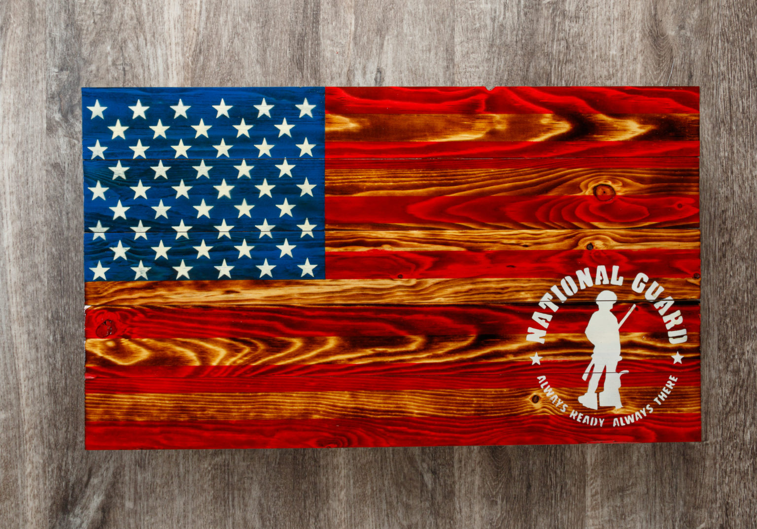 Army national guard wooden American flag wall art