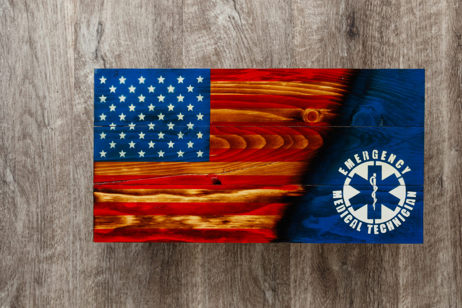 EMT wooden American flag wall art