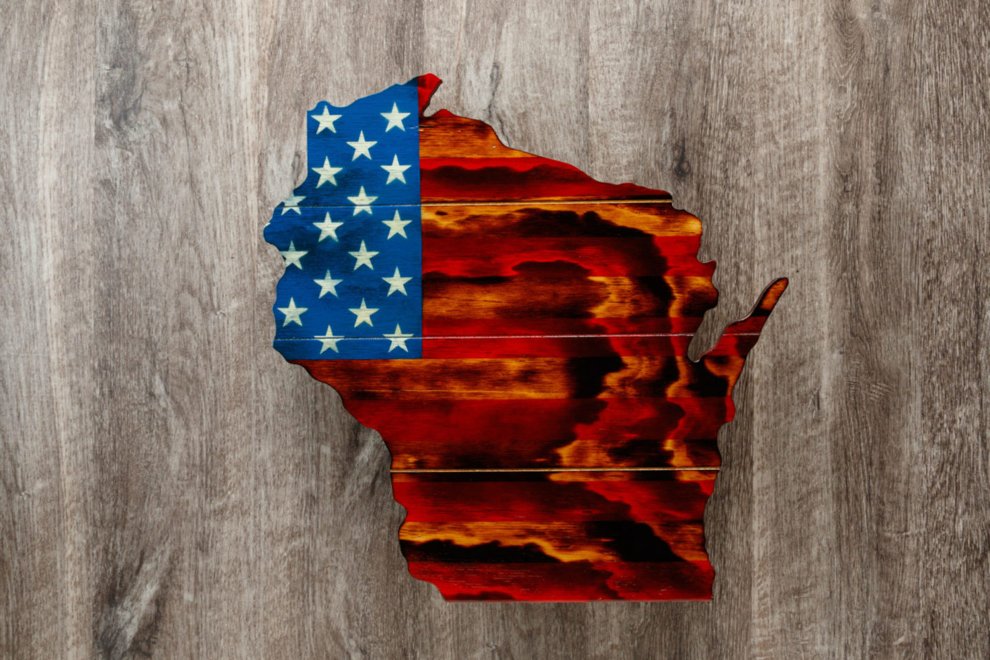Wisconsin wooden American flag wall art